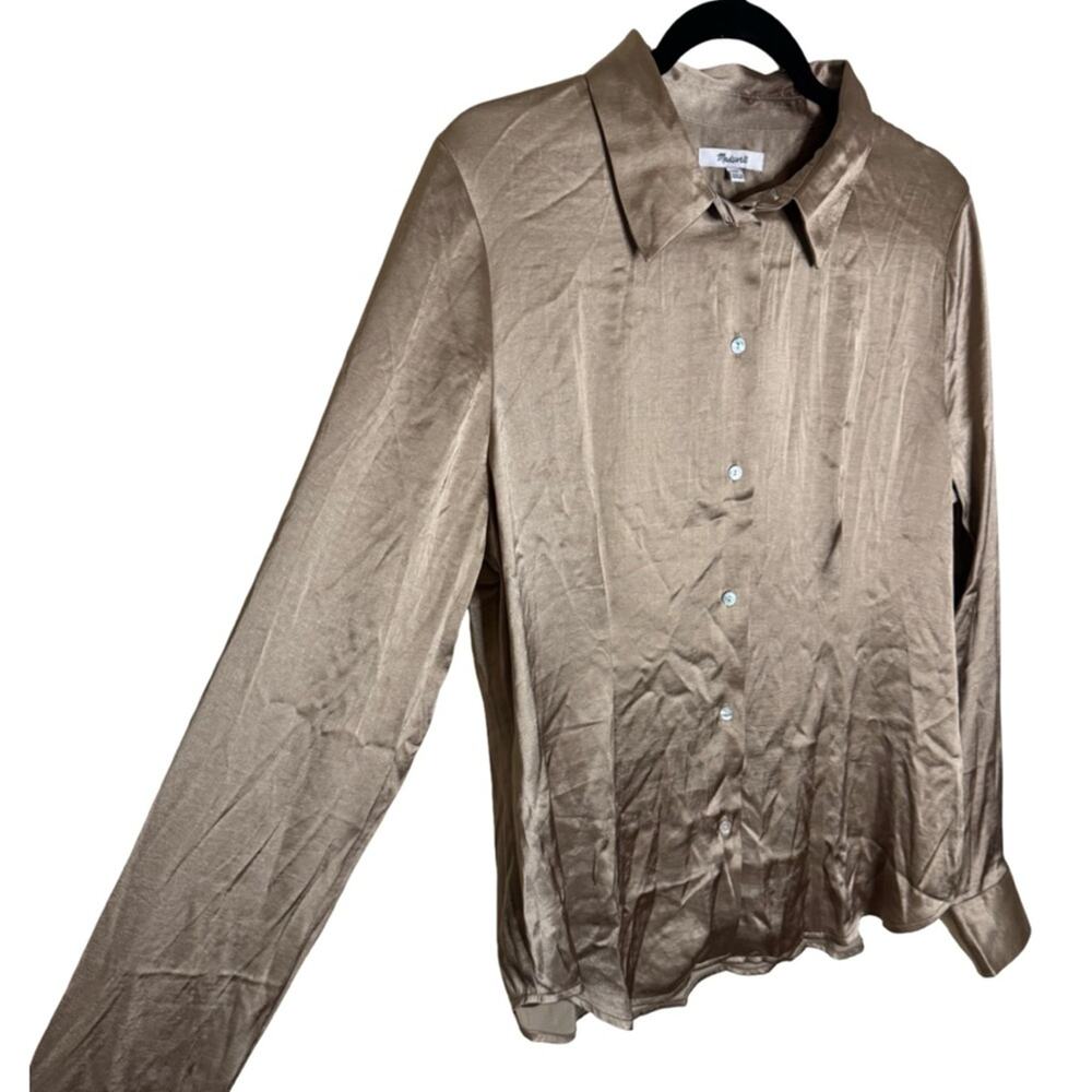 Madewell Enzo Darted Button Up Trendy Chic Satin Shirt US Women's Size 12 NWT - Picture 4 of 6